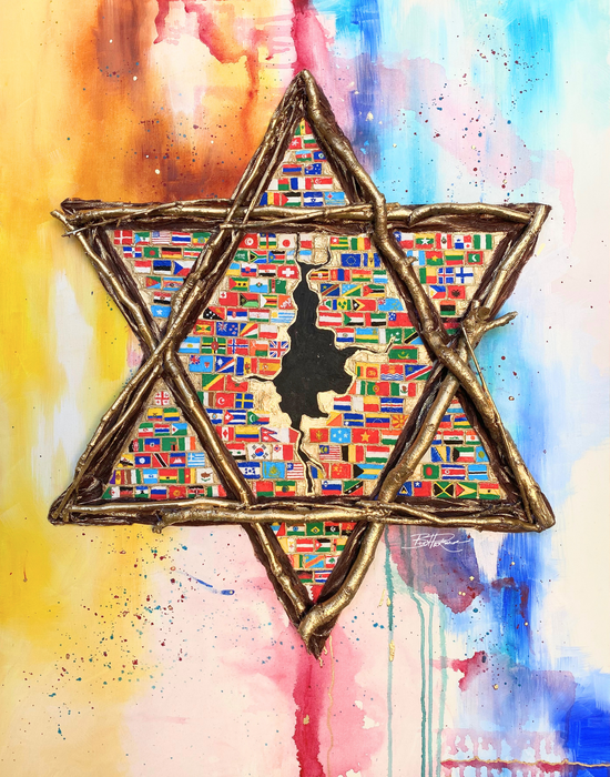 Star of David With the Nations Mixed Media Art 30x40